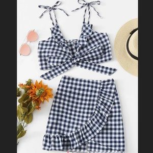 Gingham crop top and skirt set